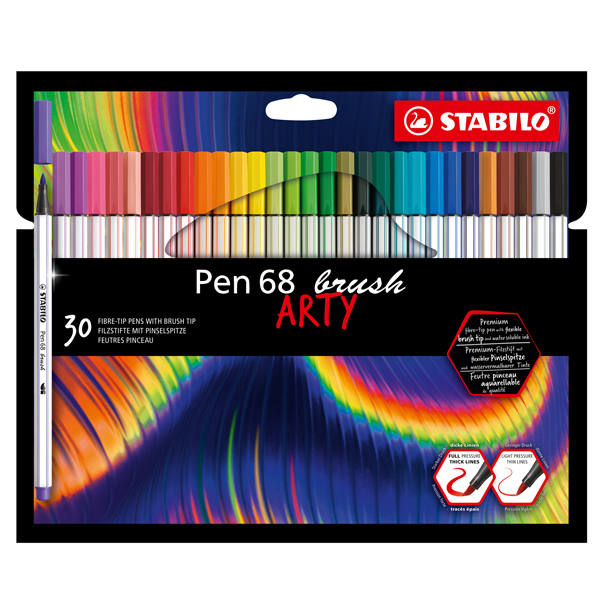 Pennarello Pen 68 Brush Arty Line 568/30 - colori assortiti - Stabilo - astuccio 30 pezzi 