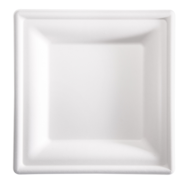  Piatto piano monouso - quadrato - 20 x 20 cm - canna da zucchero - bianco - Signor Bio - conf. 50 pezzi 