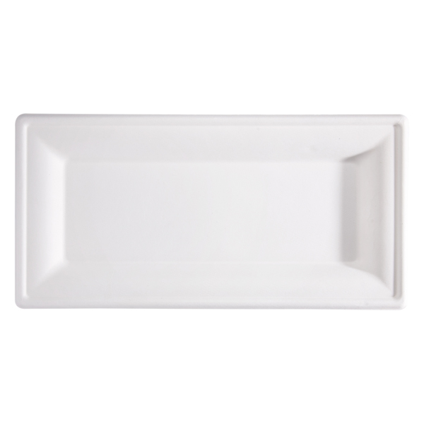  Piatto piano monouso - rettangolare - 26 x 13 cm - canna da zucchero - bianco - Signor Bio - conf. 50 pezzi 