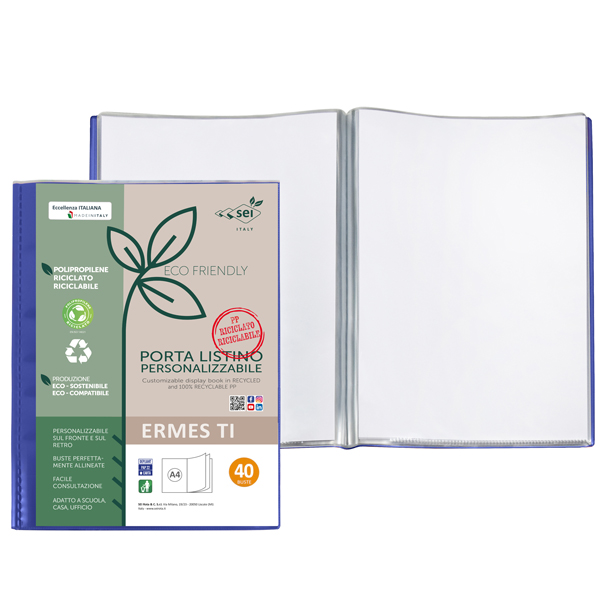  Portalistini personalizzabile Ermes TI - 22 x 30 cm - PP riciclato - 40 buste - blu - Sei Rota 