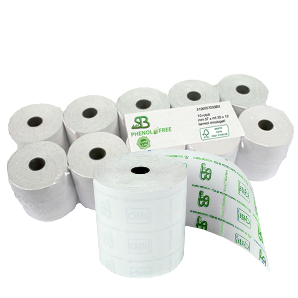  Rotolo per registratore cassa - lunga durata - 80 mm x 80 m - 55 gr - diametro esterno 77 mm - anima 12 mm - carta termica - Sabacart - blister 10 pezzi 