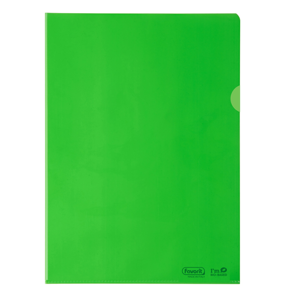 Cartellina a L BioBased - 22 x 30 cm - PE riciclato - liscio pesante - verde - Favorit - conf. 25 pezzi 