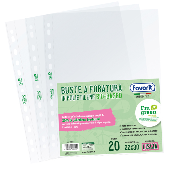  Buste forate - 22 x 30 cm - PE Bio-Based - liscio superior - Favorit - conf. 20 pezzi 