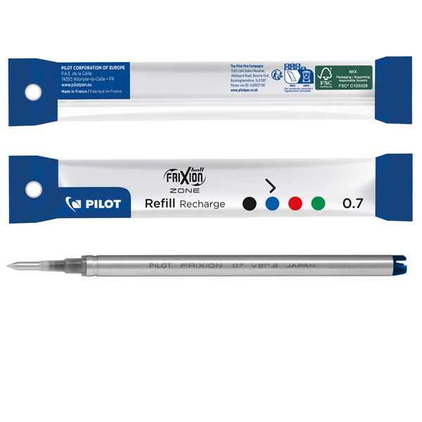 Refill sfera a scatto Frixionball Zone - punta 0,7 mm - blu - Pilot 