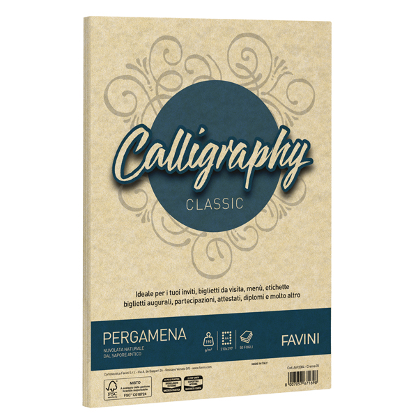  Carta Calligraphy Pergamena - A4 - 190 gr - crema 05 - Favini - conf. 250 fogli 
