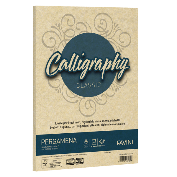  Carta Calligraphy Pergamena - A3 - 190 gr - crema 05 - Favini - conf. 250 fogli 