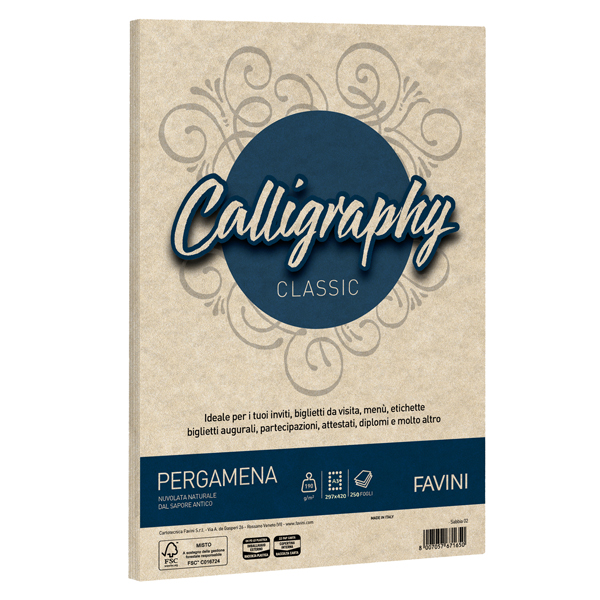  Carta Calligraphy Pergamena - A3 - 190 gr - sabbia 02 - Favini - conf. 250 fogli 