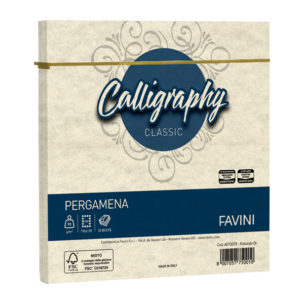  Busta Calligraphy Pergamena - 170 x 170 mm - 90 gr - naturale 06 - Favini - conf. 25 pezzi 