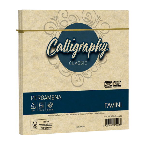  Busta Calligraphy Pergamena - 170 x 170 mm - 90 gr - crema 05 - Favini - conf. 25 pezzi 
