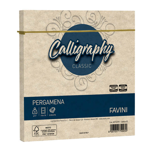  Busta Calligraphy Pergamena - 170 x 170 mm - 90 gr - sabbia 02 - Favini - conf. 25 pezzi 