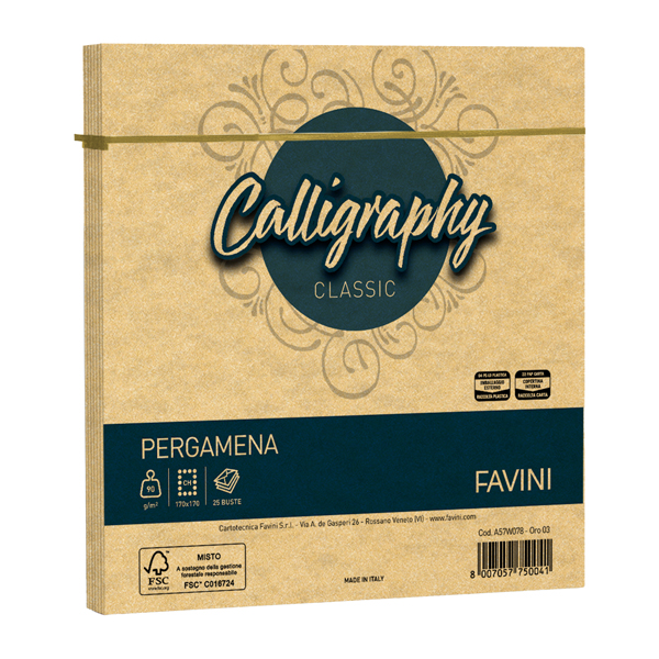  Busta Calligraphy Pergamena - 170 x 170 mm - 90 gr - oro 03 - Favini - conf. 25 pezzi 