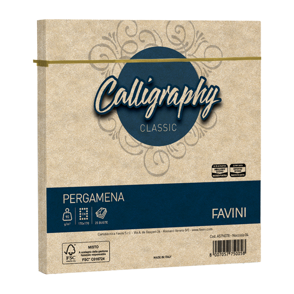  Busta Calligraphy Pergamena - 170 x 170 mm - 90 gr - nocciola 04 - Favini - conf. 25 pezzi 