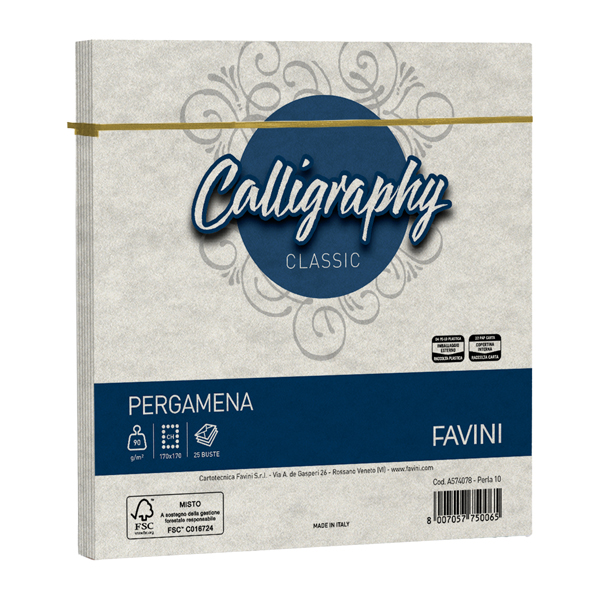  Busta Calligraphy Pergamena - 170 x 170 mm - 90 gr - perla 10 - Favini - conf. 25 pezzi 