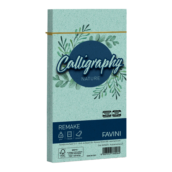  Busta Calligraphy Remake - 110 x 220 mm - 120 gr - acquamarina - Favini - conf. 25 pezzi 