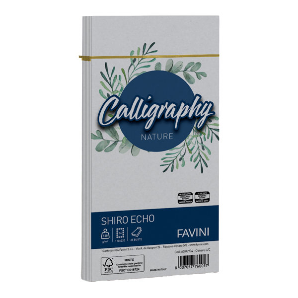  Busta Calligraphy Shiro Eco - 110 x 220 mm - 120 gr - cenere - Favini - conf. 25 pezzi 