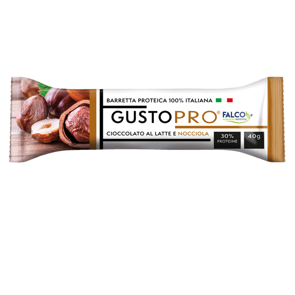  Barretta proteica GustoPro - cioccolato al latte/nocciola - 40 gr - Falco 