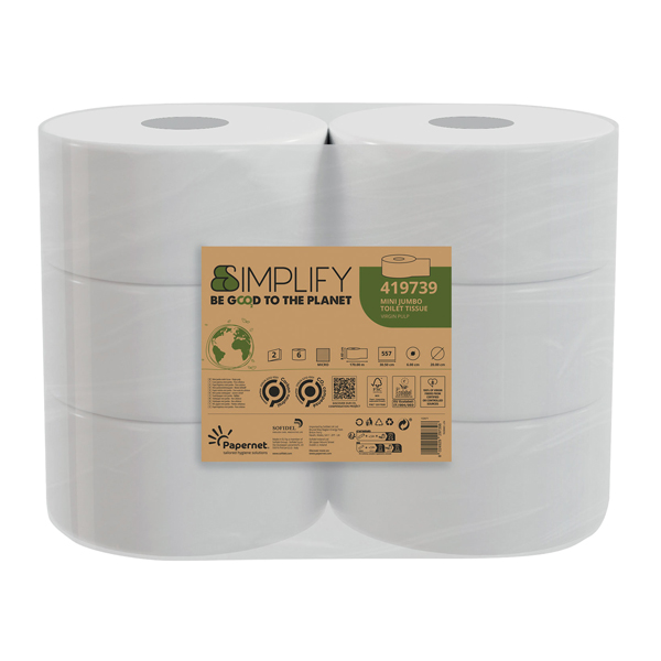  Carta igienica MiniJumbo Simplify - 2 veli - 15 gr - goffratura mini - 557 strappi - Papernet 