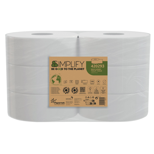  Carta igienica MaxiJumbo Simplify - 2 veli - 15 gr - goffratura micro - 1305 strappi - Papernet 
