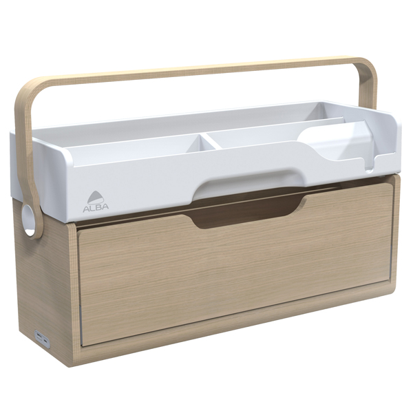  Organizer portatile da scrivania Ergobox S - 42,5 x 23 x 15 cm - legno/PET/ABS - legno/bianco/grigio - Alba 