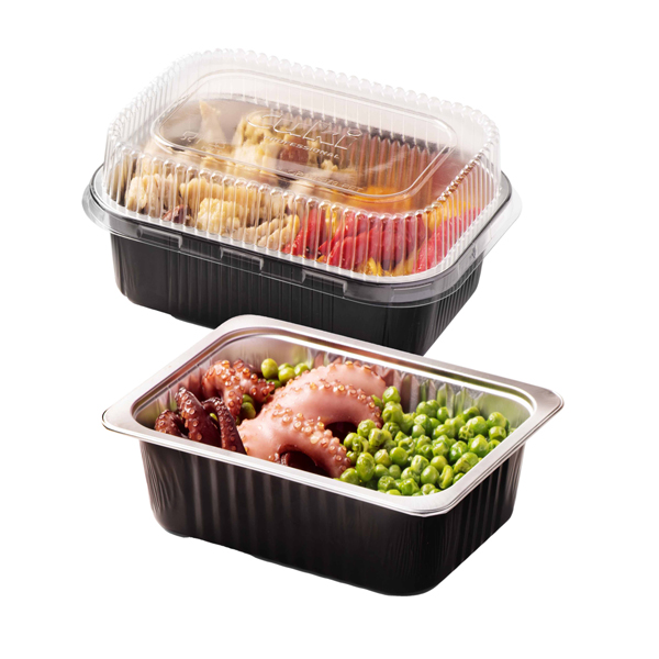  Contenitore alluminio stirato+coperchio in R-PET - 1 porzione - 17,8 x 13,6 x 4,5 cm - Cuki Professional - conf. 25 pezzi 