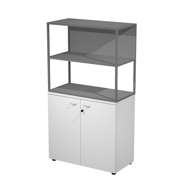  Libreria media metal + armadio basso Essence - 90 x 46 x 165 cm - Bianco/bianco/antracite/antracite 