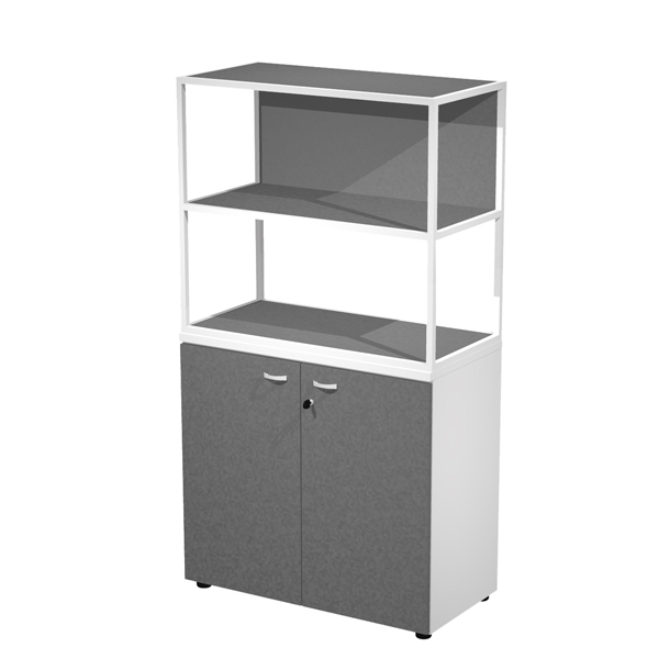  Libreria media metal + armadio basso Essence - 90 x 46 x 165 cm - Bianco/antracite/antracite/bianco 
