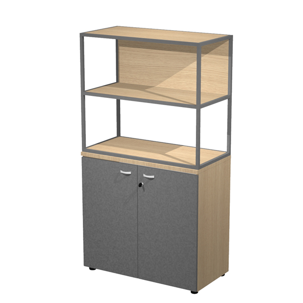  Libreria media metal + armadio basso Essence - 90 x 46 x 165 cm - Rovere/antracite/rovere/antracite 