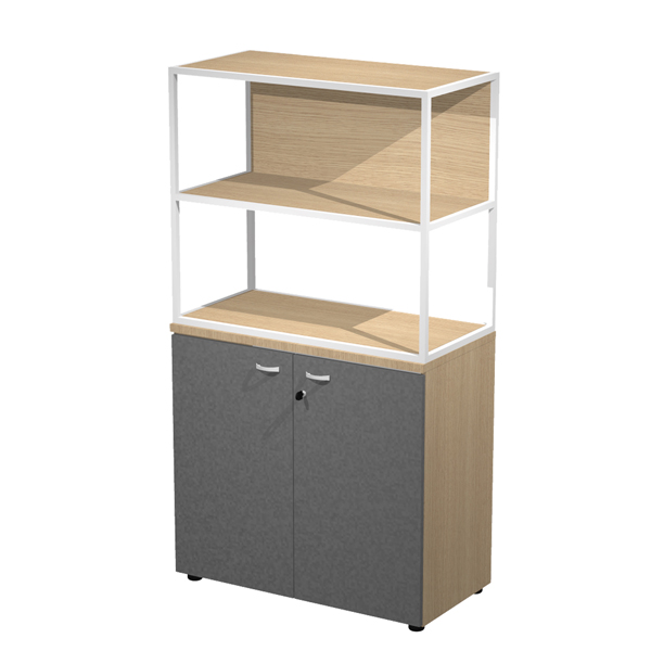  Libreria media metal + armadio basso Essence - 90 x 46 x 165 cm - Rovere/antracite/rovere/bianco 