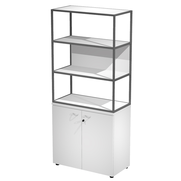  Libreria alta metal + armadio basso Essence - 90 x 46 x 204 cm - Bianco/bianco/bianco/antracite 