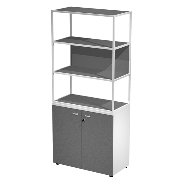  Libreria alta metal + armadio basso Essence - 90 x 46 x 204 cm - Bianco/bianco/antracite/bianco 