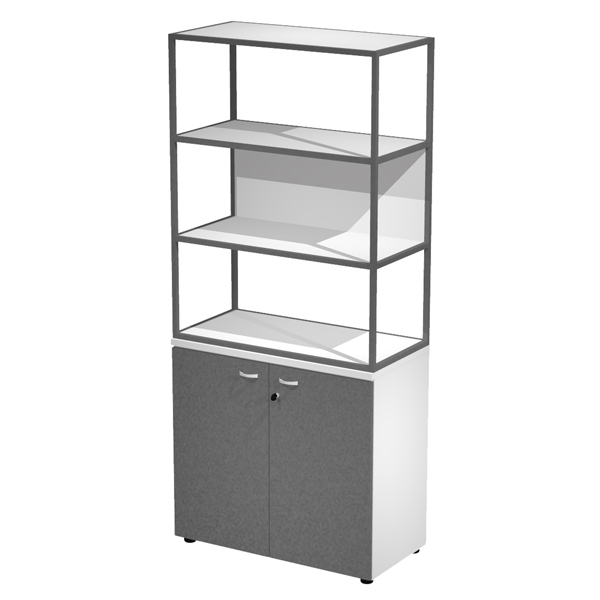  Libreria alta metal + armadio basso Essence - 90 x 46 x 204 cm - Bianco/antracite/bianco/antracite 