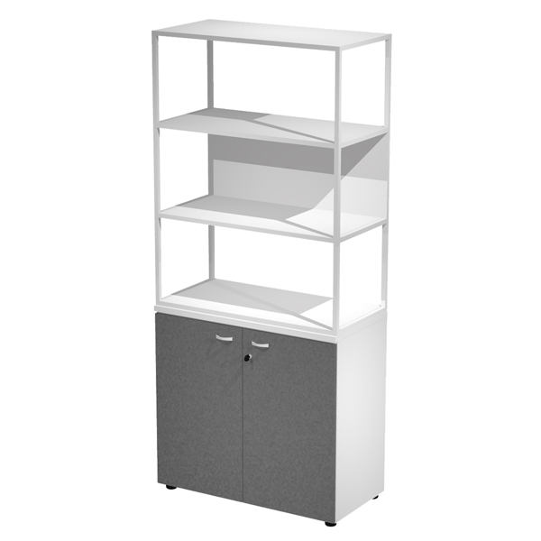  Libreria alta metal + armadio basso Essence - 90 x 46 x 204 cm - Bianco/antracite/bianco/bianco 