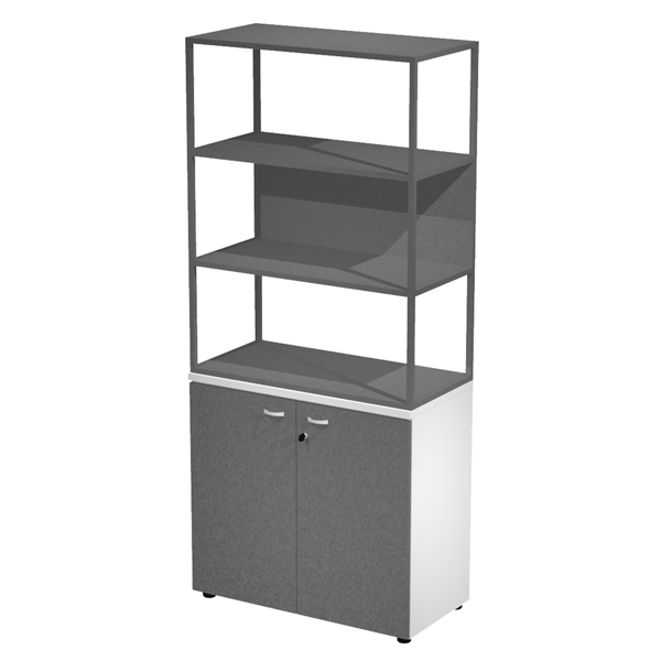  Libreria alta metal + armadio basso Essence - 90 x 46 x 204 cm - Bianco/antracite/antracite/antracite 