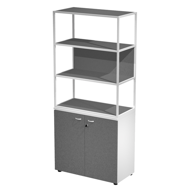  Libreria alta metal + armadio basso Essence - 90 x 46 x 204 cm - Bianco/antracite/antracite/bianco 