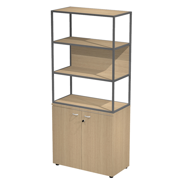  Libreria alta metal + armadio basso Essence - 90 x 46 x 204 cm - Rovere/rovere/rovere/antracite 