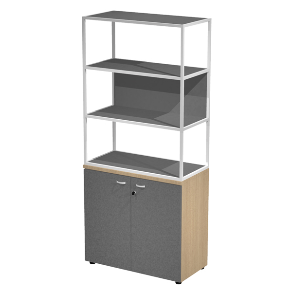  Libreria alta metal + armadio basso Essence - 90 x 46 x 204 cm - Rovere/antracite/antracite/bianca 