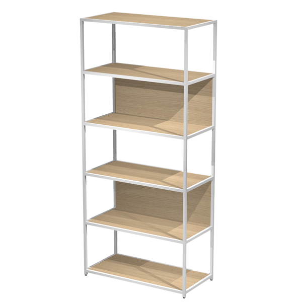  Libreria 6 ripiani Modular - 90 x 44 x 200 cm - struttura metal bianco - rovere 