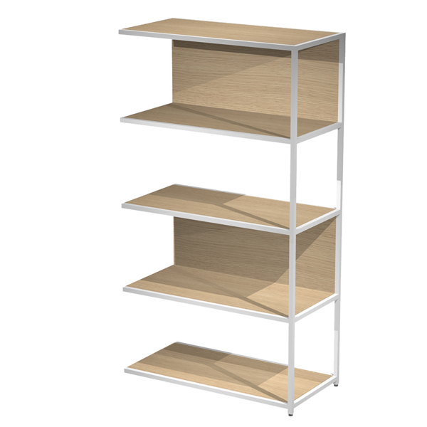  Modulo aggiuntivo per libreria Modular - 90 x 44 x 161 cm - struttura metal bianco - rovere 