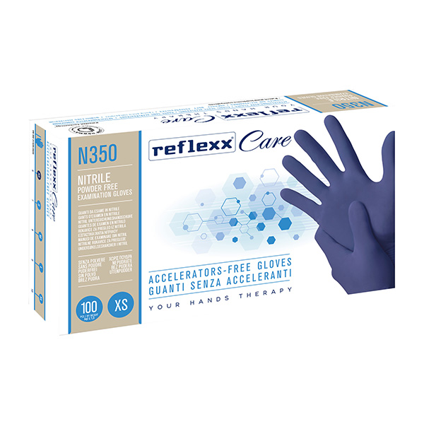  Guanti nitrile ipoallergenici N350 - senza acceleranti - taglia XS - blu - Reflexx - conf. 100 pezzi 