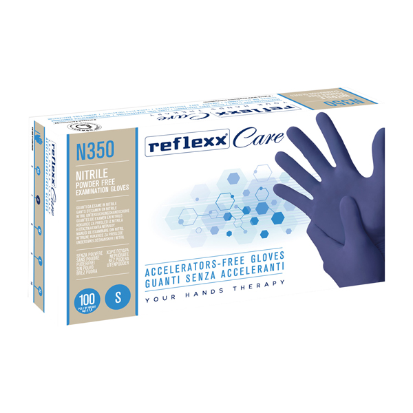  Guanti nitrile ipoallergenici N350 - senza acceleranti - taglia S - blu - Reflexx - conf. 100 pezzi 