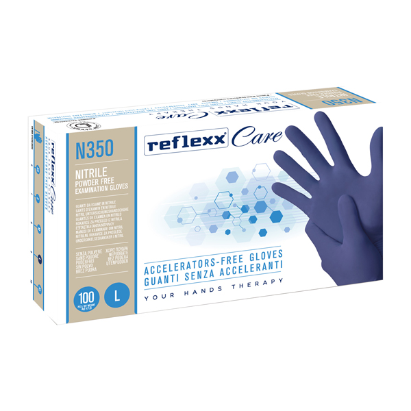  Guanti nitrile ipoallergenici N350 - senza acceleranti - taglia L - blu - Reflexx - conf. 100 pezzi 
