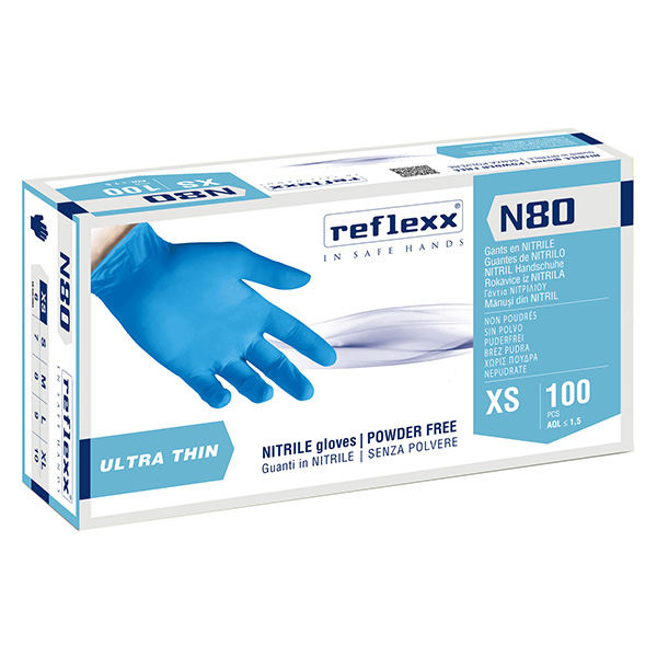  Guanti in nitrile N80 - ultrasottili - taglia XS - azzurro - Reflexx - conf. 100 pezzi 