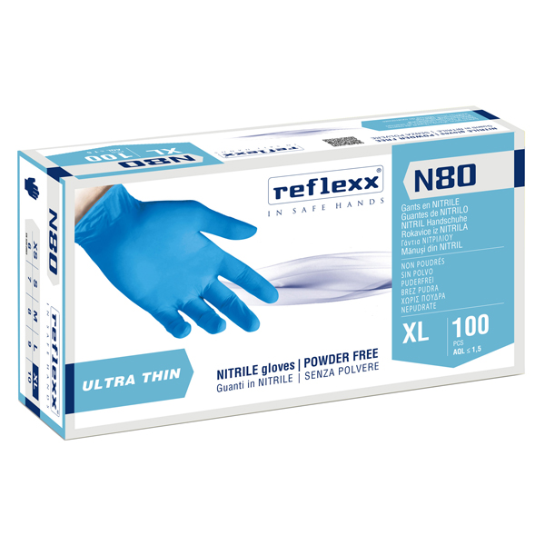  Guanti in nitrile N80 - ultrasottili - taglia XL - azzurro - Reflexx - conf. 100 pezzi 