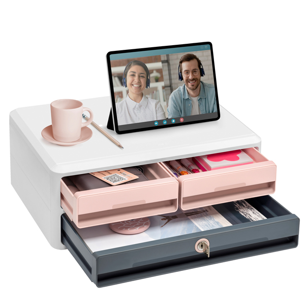  Cassettiera Moov'up 9-021S Mineral con serratura - 2 cassetti piccoli + 1 grande - 37 x 27,45 x 14,6 cm - multicolore - Cep 