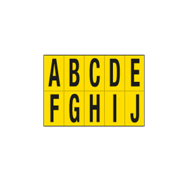  Lettere adesive da A a J - in PVC - 70 x 124 mm - 10 et/fg - 1 foglio - nero/giallo 