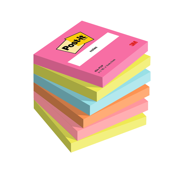  Blocco Post-it - 654-POP - 76 x 76 mm - 100 fogli - colori Popmistic - Post-it - conf. 6 pezzi 