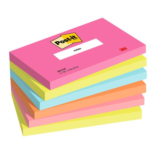  Blocco Post-it - 655-POP - 76 x 127 mm - 100 fogli - colori Popmistic - Post-it - conf. 6 pezzi 