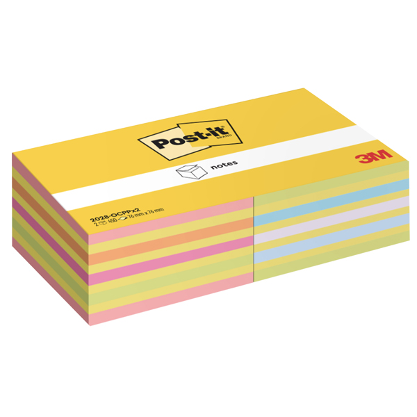  Blocco foglietti Post-it Cubo - 2028-0CPPX2 - 76 x 76 mm - colori assortiti neon/pastel - 450 fogli - Post-it - conf. 2 blocchi 