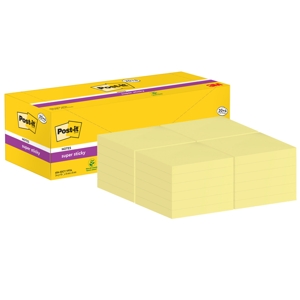  Blocco foglietti Post-it Super Sticky - 654-SSCY-VP24 - 76 x 76 mm - giallo Canary - 90 fogli - Post-it - conf. 24 blocchi 