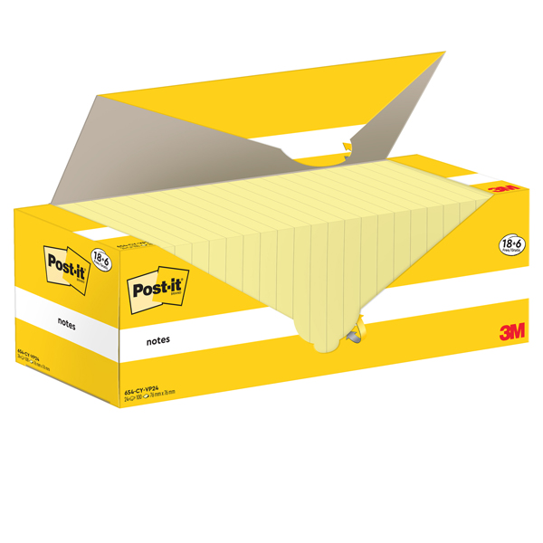  Blocco foglietti Post-it Notes - 654-CY-VP24 - 76 x 76 mm - giallo Canary - 100 fogli - Post-it - conf. 24 blocchi 